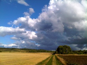 Suitably dramatic sjyscape over Windmill Field, close to the BeaconLit venue in Ivinghoe, Bucks.