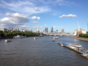 Thames in London: Shakespeare's Globe Theatre in sight